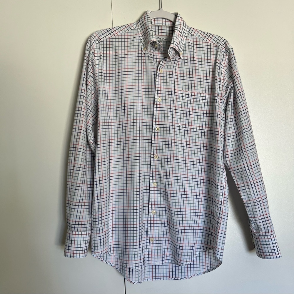 Peter Millar Men’s Long Sleeve Plaid Button Up Blue Red Green size small